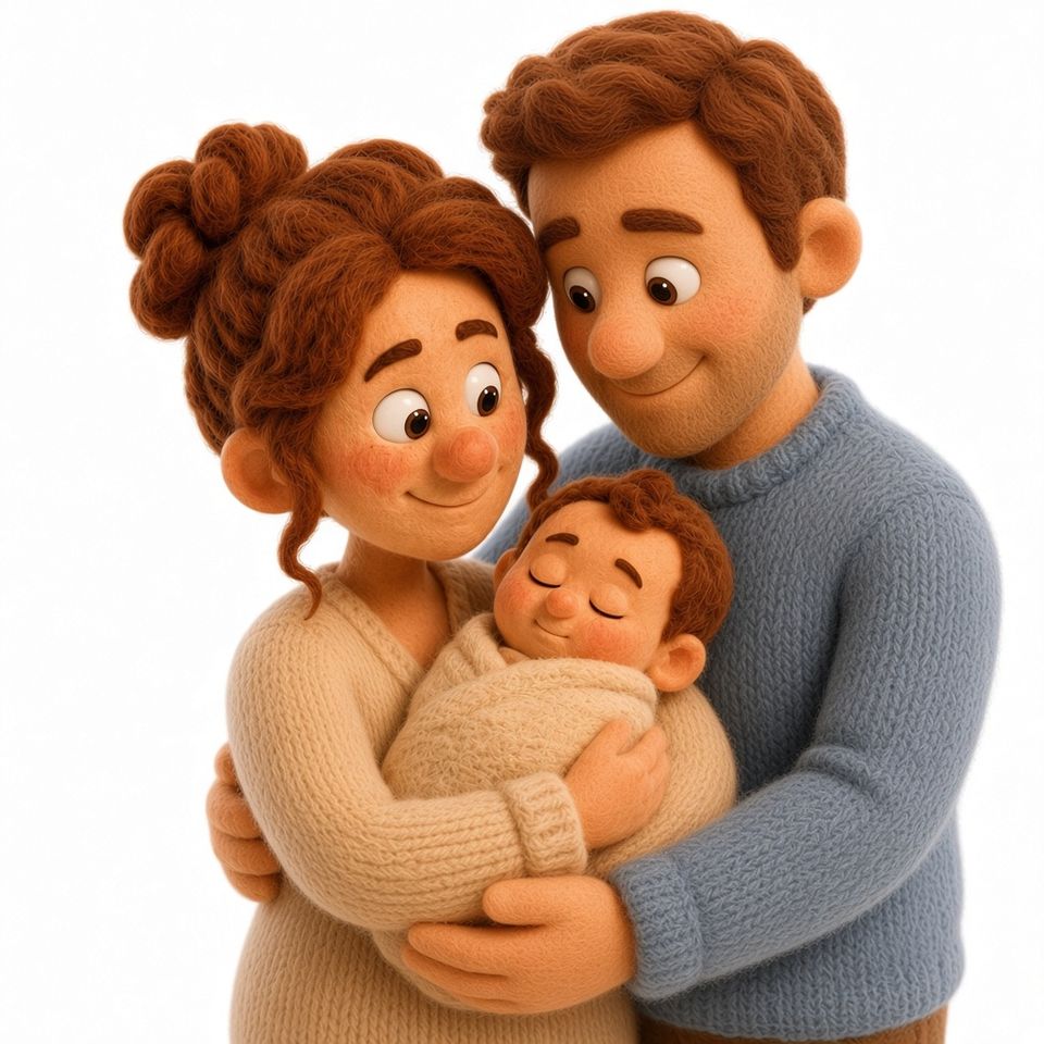 Two parents holding their sleeping baby